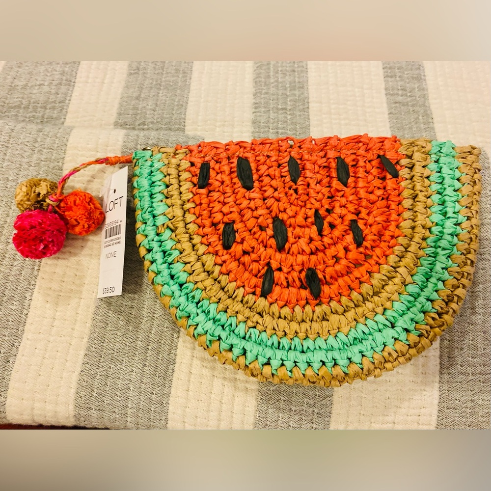 NWT Ann Taylor Loft Wicker Watermelon clutch.